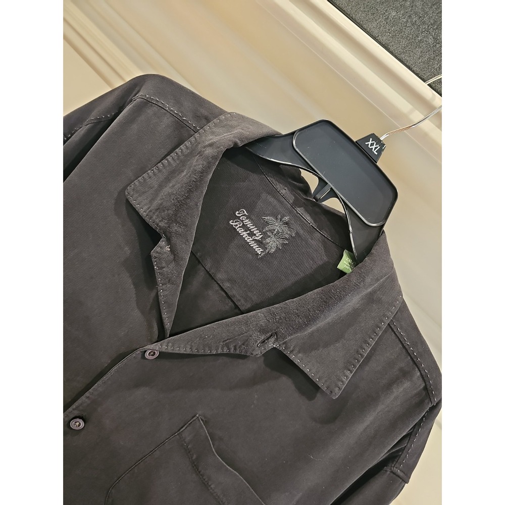 Tommy Bahama Charcoal Gray/Black Camp Shirt Mens XXL SILK